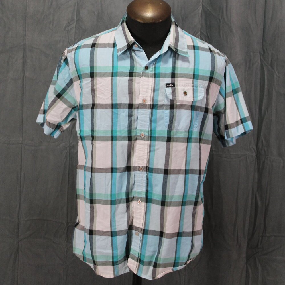 Button-Down Shirt - Blue and Black Plaid Pattern by Matix - Men's Large